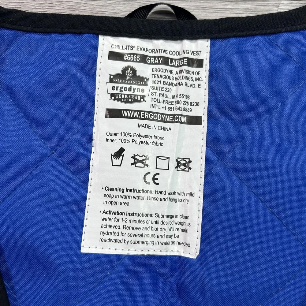 Ergodyne Vest Mens Large Gray‎ Chill-Its 6665 Full Zip Evaporative Cooling Work